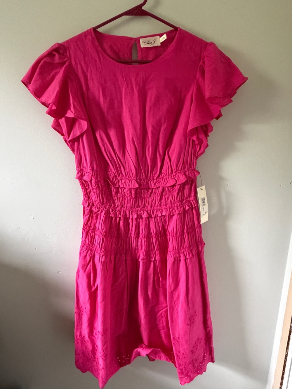 Eliza J Hot Pink Ruffle Sleeve Smocked Casual Dress